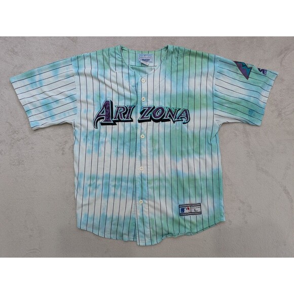Vintage Starter Arizona Diamondbacks White Tie Dye Pinstripe Jersey Size L RARE - Picture 1 of 4